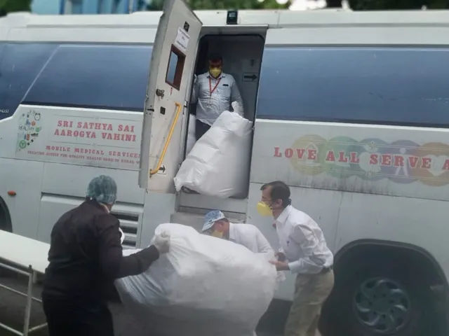 Aarogya Vahini mobile medical unit delivering relief supplies